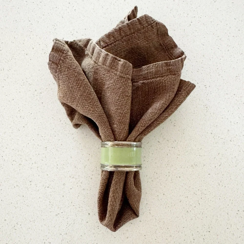 Mint Green Enamel Napkin Rings Set of 8 Silver Tone Napkin Rings Vintage
